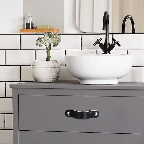 Mordely Leather Drawer Handles - 6 Pcs Leather Cabinet Pulls Black Cabinet Pulls Handles Leather Cabinet Pulls - For Cabinet, Kitchen