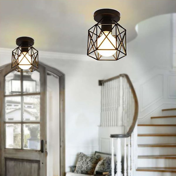 Mordely Industrial Antique Embedded Ceiling Light Retro Black Metal Light Stand Creative Light Cafe Hotel