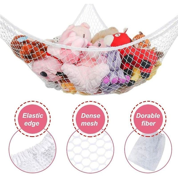 2023 Toy Hammock Nets, Hanging Toy Storage Bag Storage Bag Net For Toys Children's Room Teddy Bear (white)