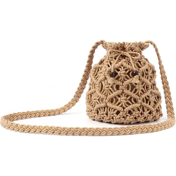 Mordely Women Straw Crossbody Bag Handmade Woven Beach Bohemian Shoulder Purse A916-721 Light Brown