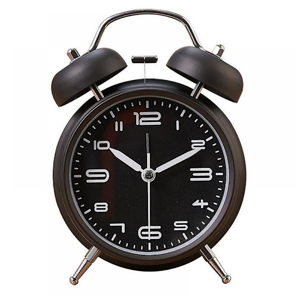 Mordely Classic Silent And Non Ticking Quartz Dual Clock Alarm Clock, Suitable For Children, Battery Powered (excluding Battery) - Black