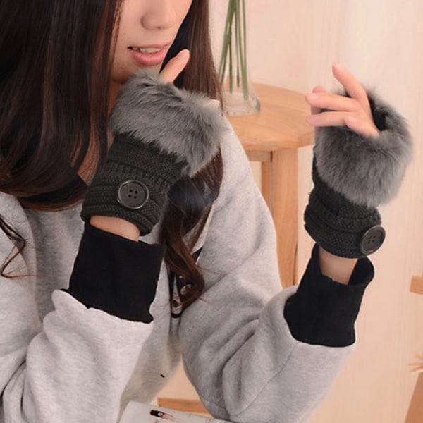 Plysch Fingerless Handskar För Kvinnor Half Finger Handskar Dark gray