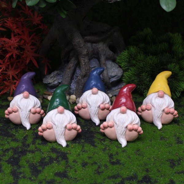 Mordely Miniatyr Gnome Figurines Big Feet Dwarfs Staty GUL yellow