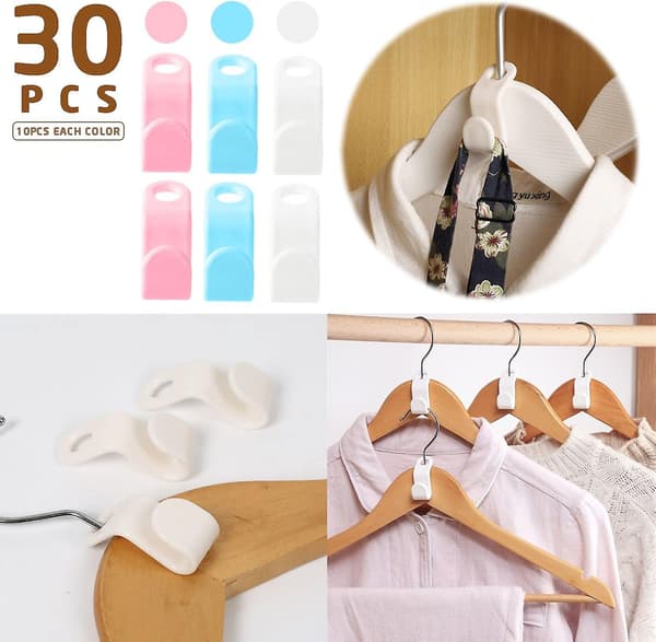 30 Pack Plastic Hanger Hooks Space Saving Wardrobe Closet Garden Hooks Blue Pink White