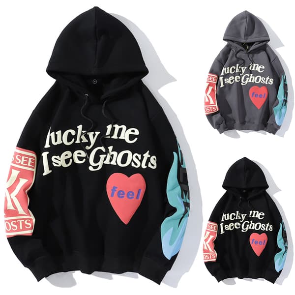 Unisex tröja Kanye Lucky Me I See Ghosts Hoodie Pullover Grey 3XL