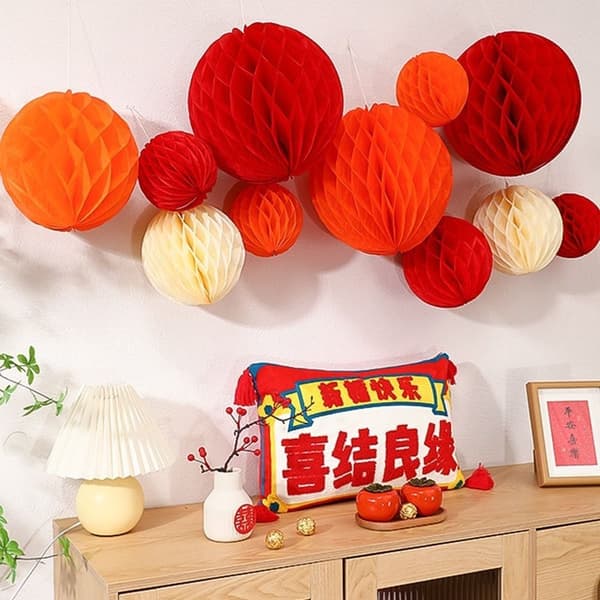Mordely 5 st kinesiska papper lykta papper Pom Poms 2