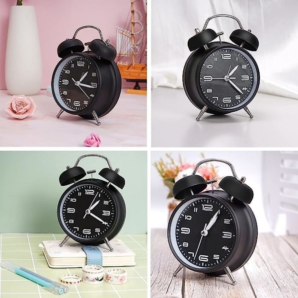 Mordely Classic Silent And Non Ticking Quartz Dual Clock Alarm Clock, Suitable For Children, Battery Powered (excluding Battery) - Black