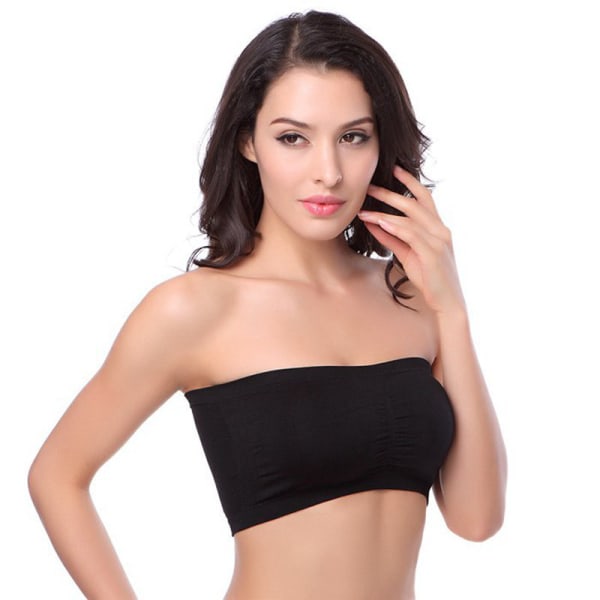Mordely Women's Padded Bandeau Bra Tube Tops with Removable Pads Strapless, 1 Pack, - Black XXXL
