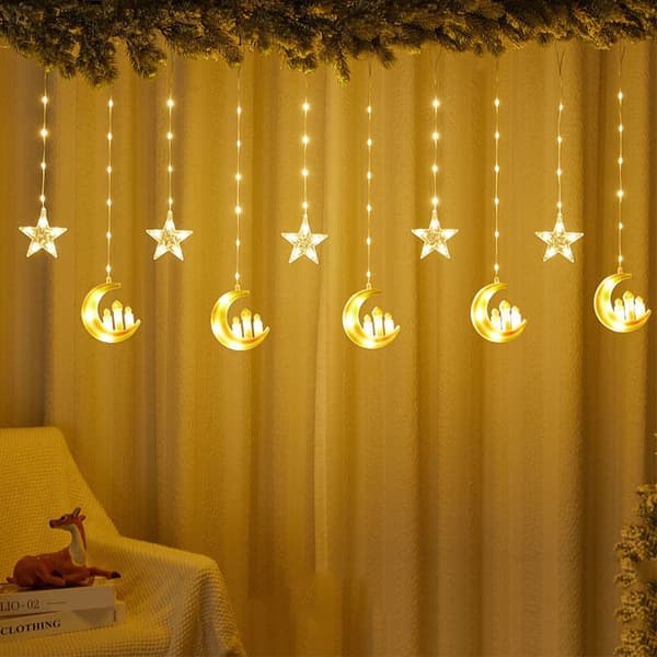 Mordely Eid Mubarak Dekoration Star Moon Led Gardin Garland String