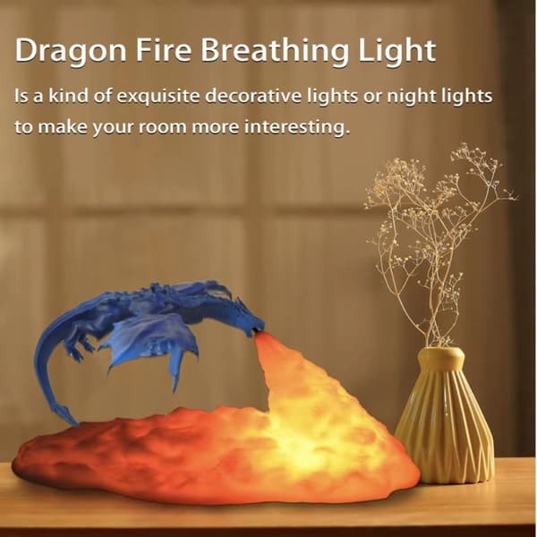 Mordely Fire Dragon Lamp Light 3D Printed Night Light med USB 2
