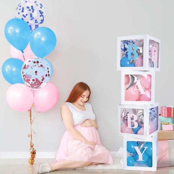 Mordely 120 st Baby Gender Reveal Baby Shower Dekorationer med ballonggirland Arch Kit Blå Rosa Vita Baby Letters DIY Baby Box för 1:a