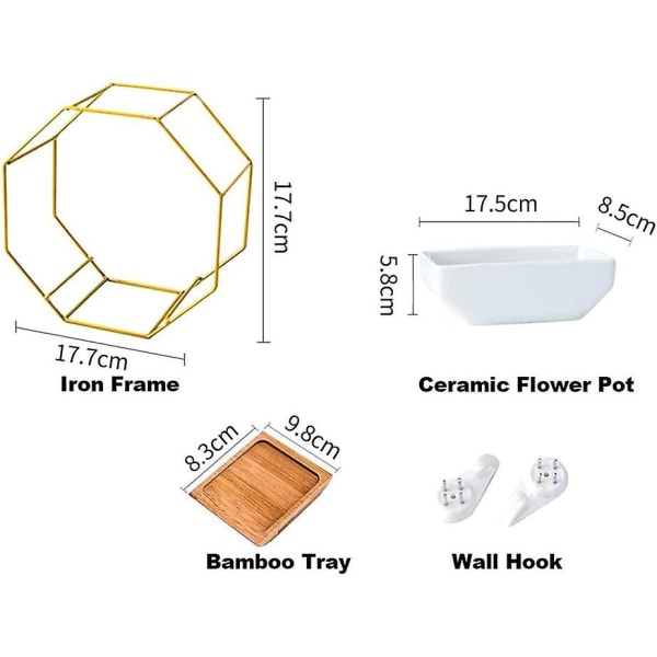 Mordely White Ceramic Wall Pots, Hanging Plant, Wall Planter With Iron Frame And Bamboo Tray For Artificial