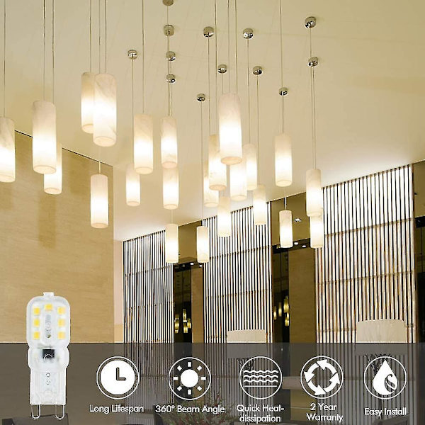 9 led glödlampor, 3w G9 ledlampor (motsvarande 33w halogenlampor), kallvit 6000k, flimmerfri, 360 graders vinkel, AC 220v, paket med 10