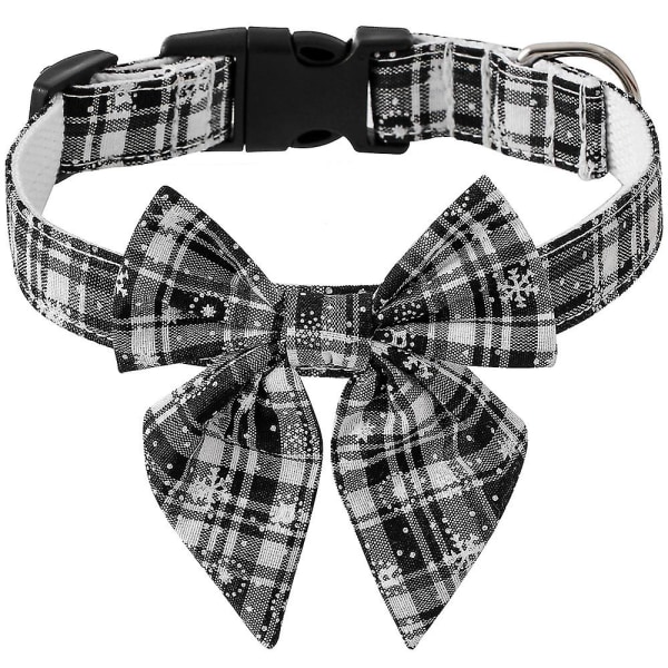 Mordely Holiday Dog Collar With Bow, Adjustable Christmas Plaid Dog Collar With Safety Buckle, Softwhite