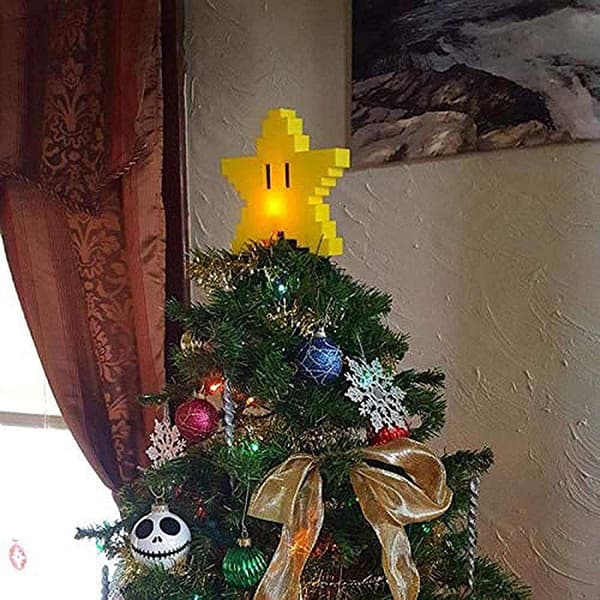 Retro Super Mario Pixel Star Christmas Tree Topper 3D Star Shape