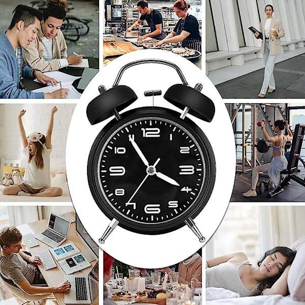 Mordely Classic Silent And Non Ticking Quartz Dual Clock Alarm Clock, Suitable For Children, Battery Powered (excluding Battery) - Black