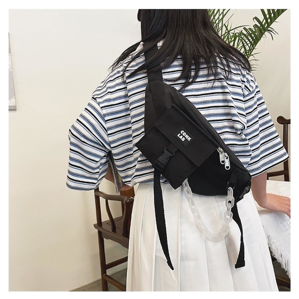 2023 Female College Style Simple One-shoulder Messenger Bag Soft Girl Girl Student Nylon Waist Bag A916-980 Black