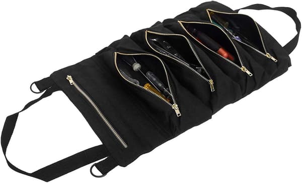 Roll Up Tool Bag, Roll Up Tool Organizer Bag With 5 Zippered Pockets For Car Motorcycle Electricians