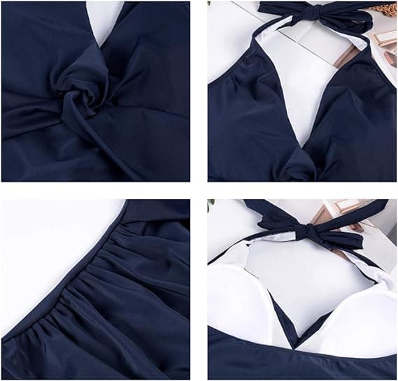 Maternity Swimsuit One Piece Swimsuit Halter Pregnancy Solid Swimsuit with Adjustable Drawstring Navy 2XL