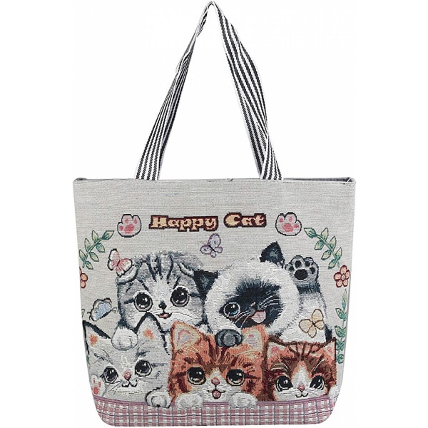 Canvas Tote Bag For Women,reusable Grocery Shopping Bag Portable Shoulder Bag School Bag A916-411 Cat