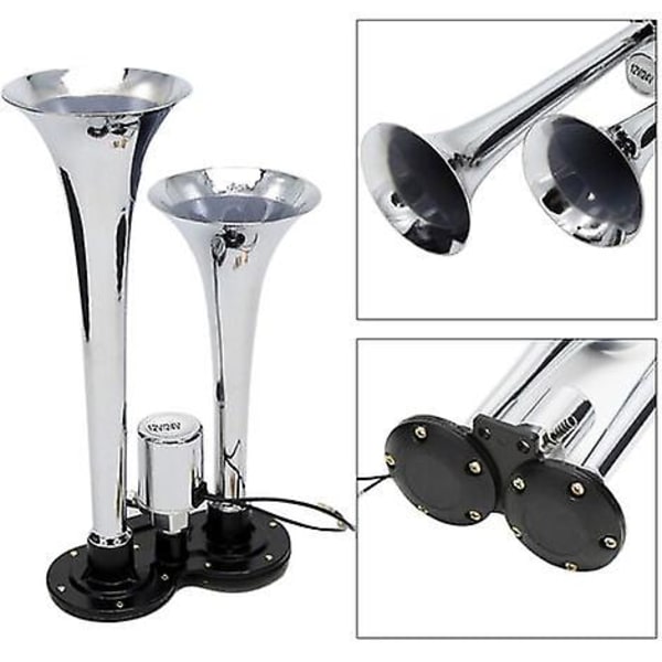 Mordely 150db 12v/24v Universal Chrome Dual Trumpet Air Horn Speaker Kit For Train Truck