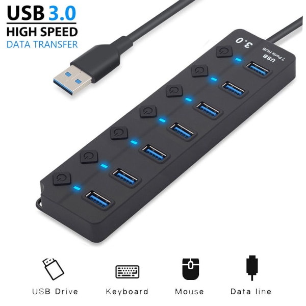 Mordely 4/7 port USB 3.0 Hub hög hastighet 4 Ports USB Hub