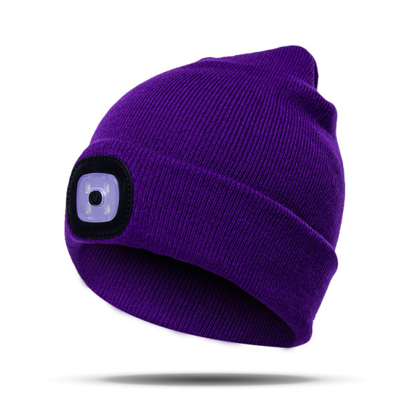 Stickad mössa med LED-ljus för joggingvandring purple