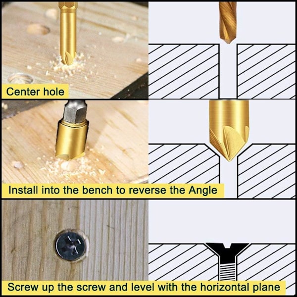 6 Pack HSS 5 Hex Shank Countersink Countersink Bits