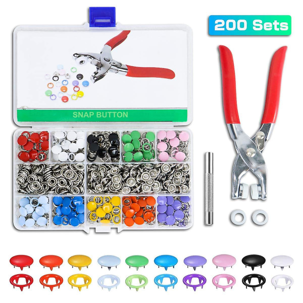2023 Snap Fasteners, Snap Fastener Set With Pliers 200 Sets Snap Fasteners Metal, 10 Colors Sewing Accessories Buttons Buttons For Sewing On Tools Sna