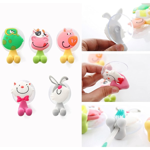 5pcs Animal Toothbrush Holder, Anti-bacterial Toothbrush Holder Suction Cup Cover With Suction Cup