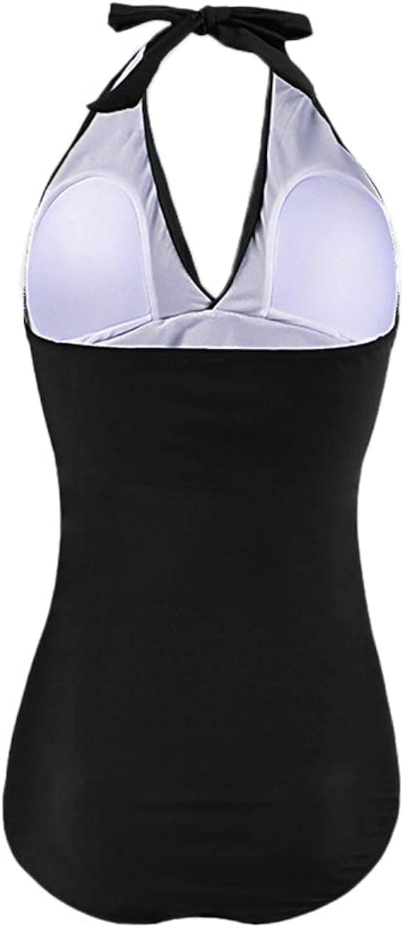 aternity Swimsuit One Piece Swimsuit Halter Pregnancy Solid Swimsuit with Adjustable Drawstring Black M