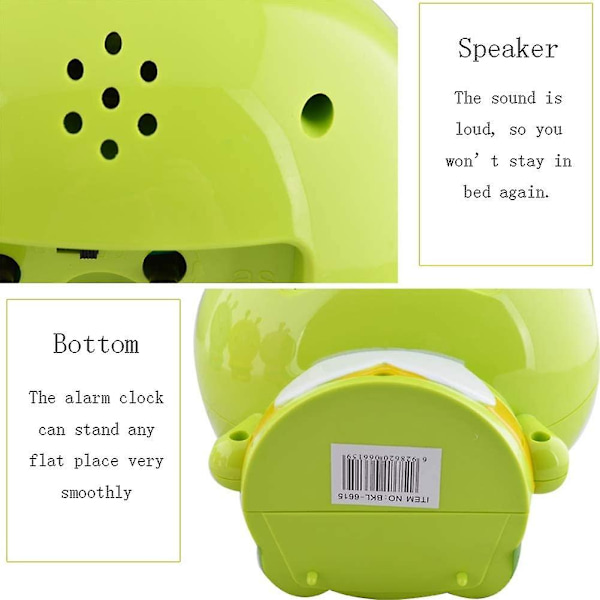 Bee Children's Alarm Clock Scanning Mute Cartoon Snail Wake Up Dual Tone Alarm Clock Is The Best Gift For Children, Green