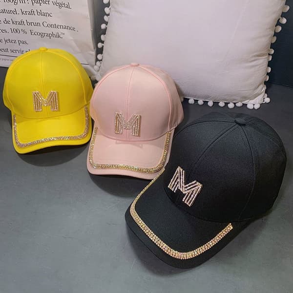 Mordely Rhinestones Baseball Kepsar Peaked Cap VIT D VIT D White D