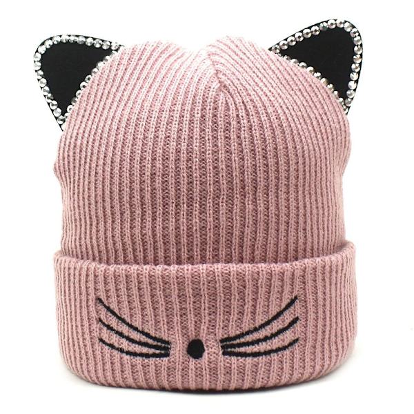 Mordely Stickad Katt Skullies Mössa Varm Kvinna Cap BLÅ blue