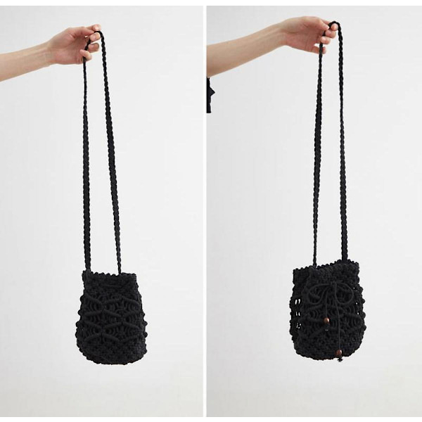 Mordely Women Straw Crossbody Bag Handmade Woven Beach Bohemian Shoulder Purse A916-721 Black