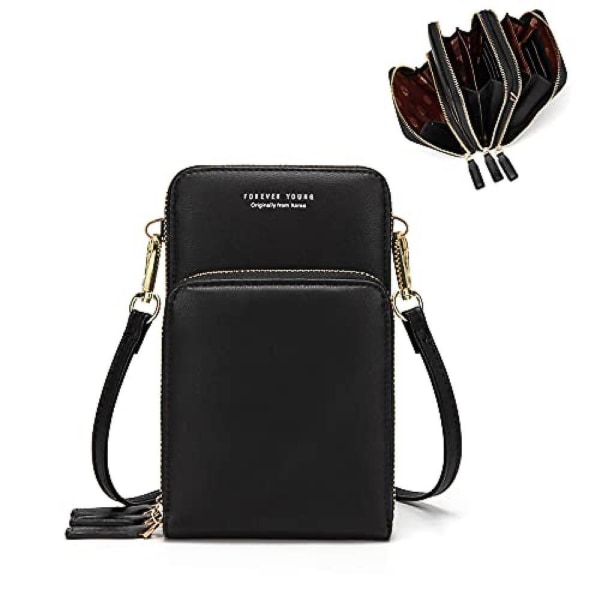 Women's Double Zipper Long Handbag Leather Wallet Phone Holder