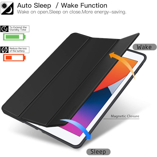 2023 New iPad 8th/7th Generation Case 10.2 with Pencil Holder, Protective Cover with Auto Wake/Sleep, Trifold Stand for iPad 8th Generation, Black