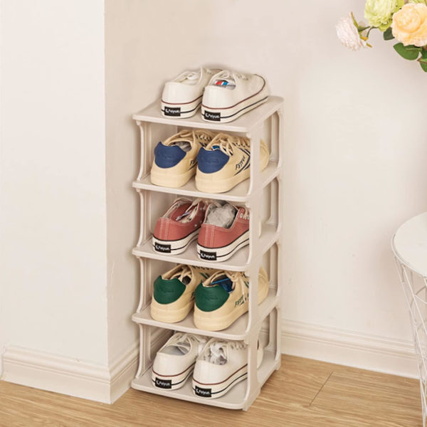 Mordely Shoe Rack, Narrow Shoe Tower, Space-saving Shoe Rack, 4-compartment Storage Rack, Shoe Storage, Compact, Large Capacity (white)
