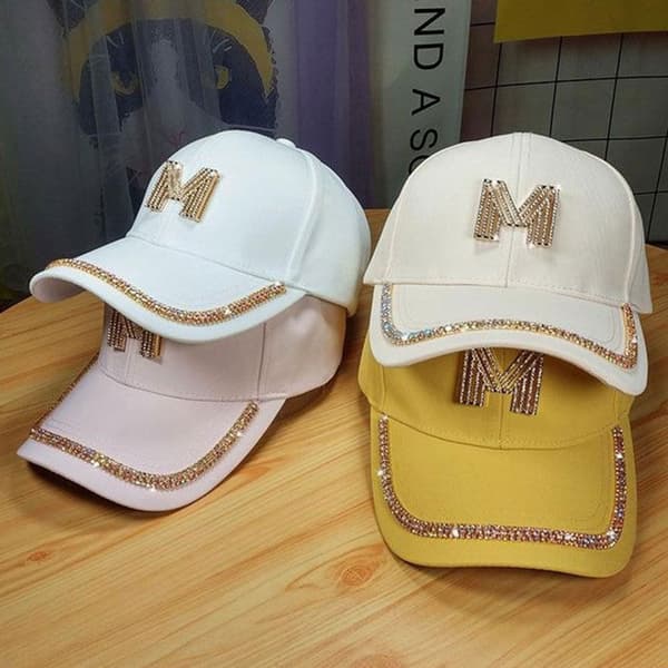 Mordely Rhinestones Baseball Kepsar Peaked Cap VIT D VIT D White D