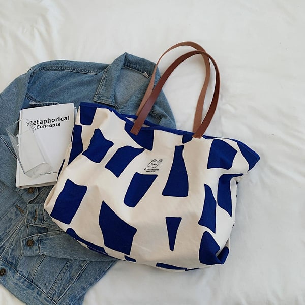 Women's Bag New Fashion Korean Version Tote Bag Large-capacity Commuter Canvas Bag Simple Texture Shoulder Bag Niche A916-671 Blue