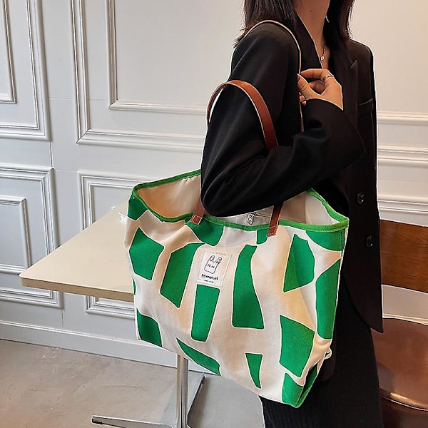 Mordely Women's Bag New Fashion Korean Version Tote Bag Large-capacity Commuter Canvas Bag Simple Texture Shoulder Bag Niche A916-671 Green