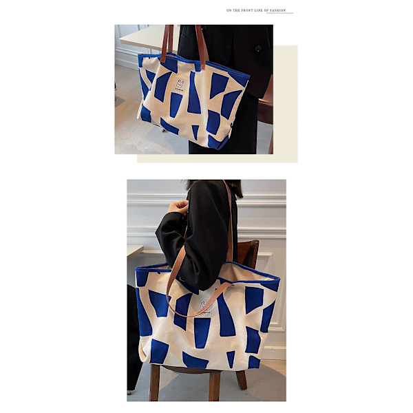 Women's Bag New Fashion Korean Version Tote Bag Large-capacity Commuter Canvas Bag Simple Texture Shoulder Bag Niche A916-671 Blue