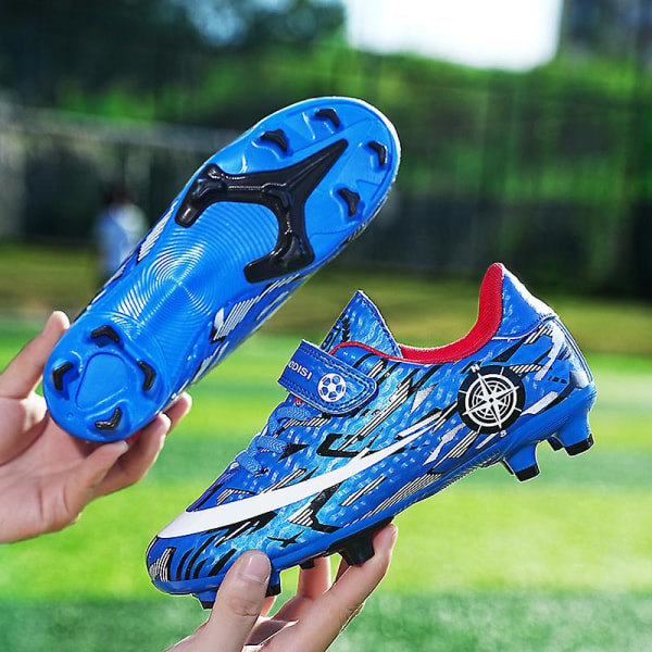 Mordely Kids Soccer Shoes Cleats Professional Breathable Athletic Football Boots for Outdoor Indoor TF/AG WhiteBlue 30