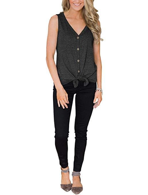 Women's V-Neck Button Down Tank Tops, Casual ummer leeveless Basic hirts, trappy Front Camisole, Grey- Gray S