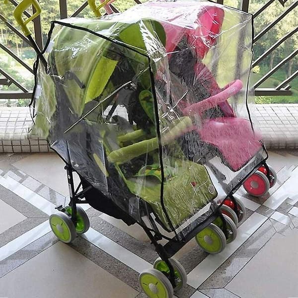 Mordely Universal Side By Side Twin Stroller Rain Cover Clear Pvc Dust And Windproof For Double Pram Stroller