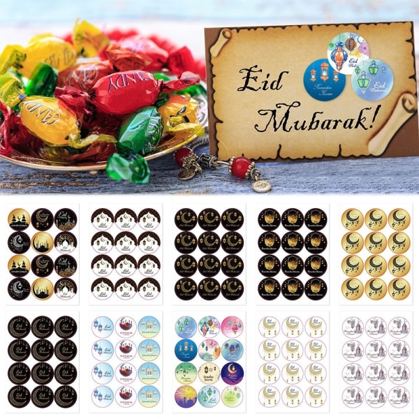 Mordely 240 st Ramadan EID Mubarak dekorationer pappersklistermärke
