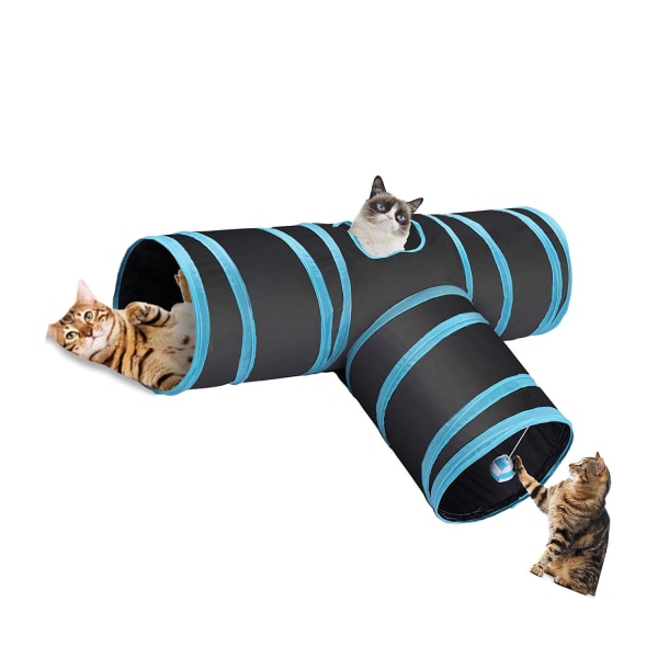 Mordely Hopfällbar T-form Cat Tube Kitty Tunnel Cat Toy