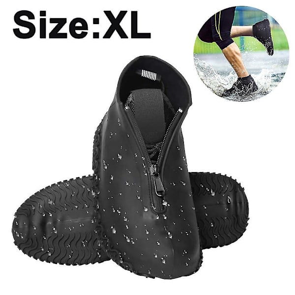 Mordely Vattentäta skoöverdrag i silikon, återanvändbara, vikbara halkfria black XL