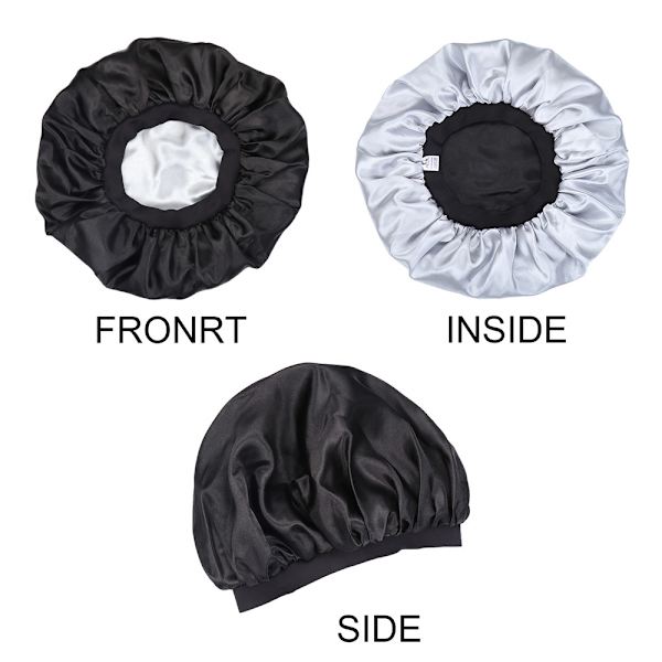 Mordely Stor Satin Bonnet Satin Sleeping Cap SVART