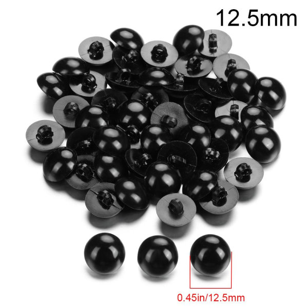 Mordely 50st Black Safety Eyes Dolls Tillbehör 12.5MM 12.5mm